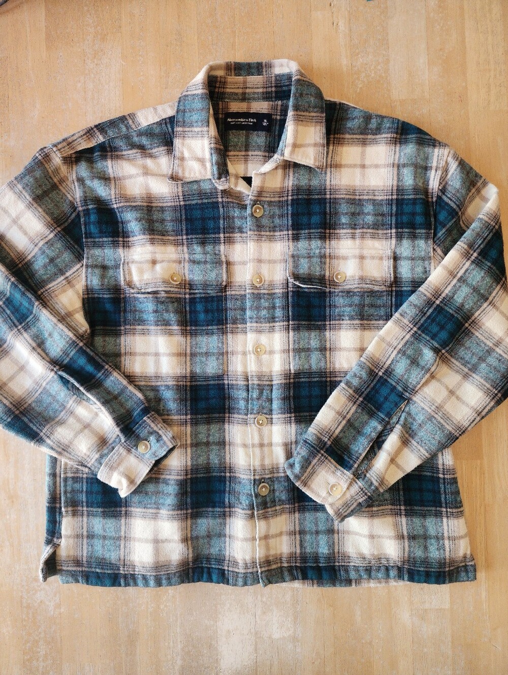 Abercrombie & Fitch Blueish Green and Cream Plaid Shirt Jacket